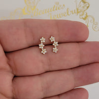 Diamond Earrings, Diamond Stud Earrings, Curved Diamond Flower Cluster Climber, Diamond Flower Earring for Women, 14k Yellow, White, Rose