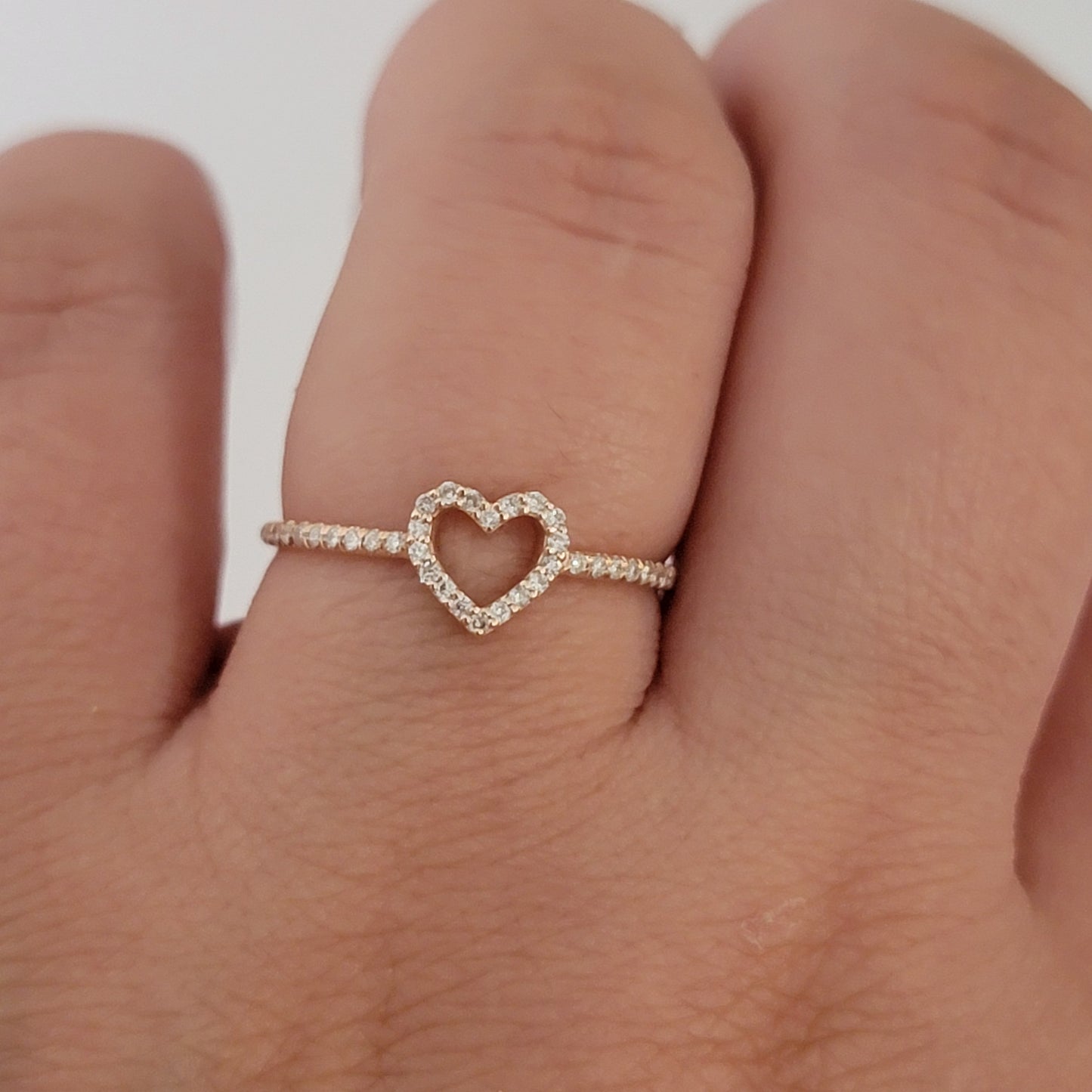 14Kt Gold Diamond Open Heart Ring, 0.18CTW White Diamonds, Dainty Heart Ring, Micro Pave Diamond Ring, 14k Bridal Gift, Yellow, White, Rose