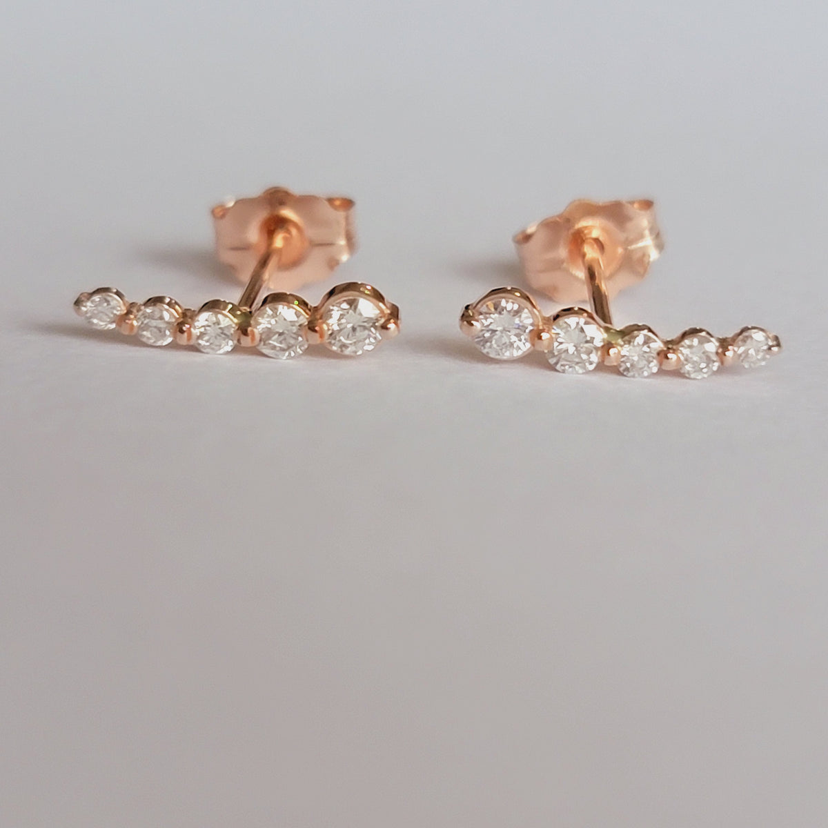 Diamond Curved Earrings, 14k Gold Studs, Diamond Studs, Ear Climber Earrings, Dainty Earrings, Minimalist Earrings, Curved Studs