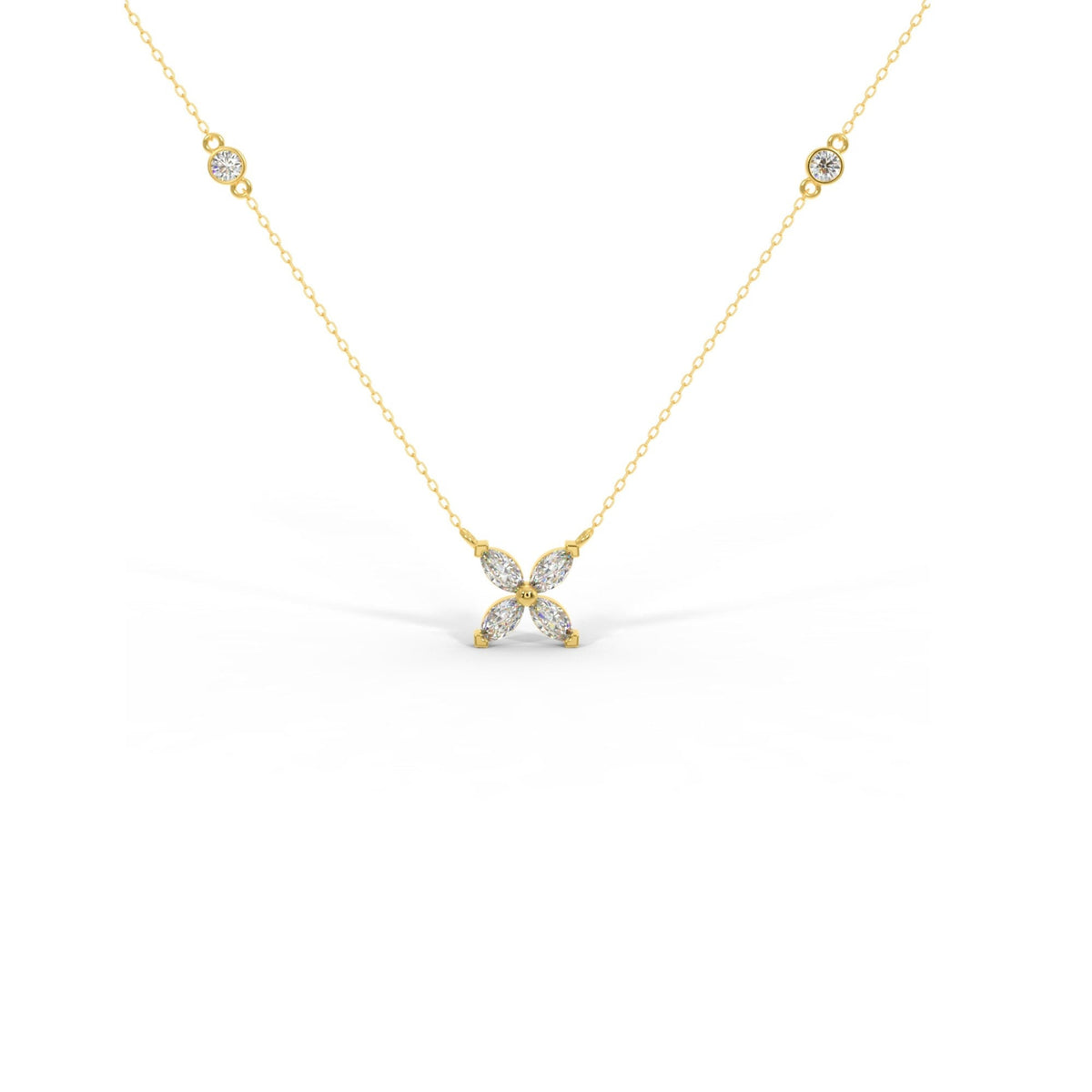 Marquise Flower Diamond Necklace, 14k Solid Gold Necklace, Bridal Necklace, Dainty Necklace, Victoria Marquise Diamond Flower Pendant