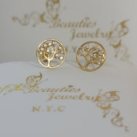 Tree of Life Diamond Stud Earrings, Tree Studs, 14k Solid Gold Earrings, Tree Earrings, Nature Earrings, Diamond Studs, Real Gold Studs