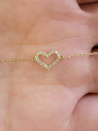 Dainty Diamond Heart bracelet in 14k Solid Gold