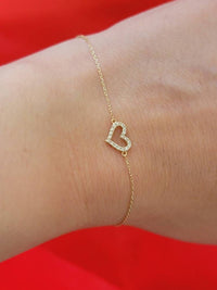 Dainty Diamond Heart bracelet in 14k Solid Gold