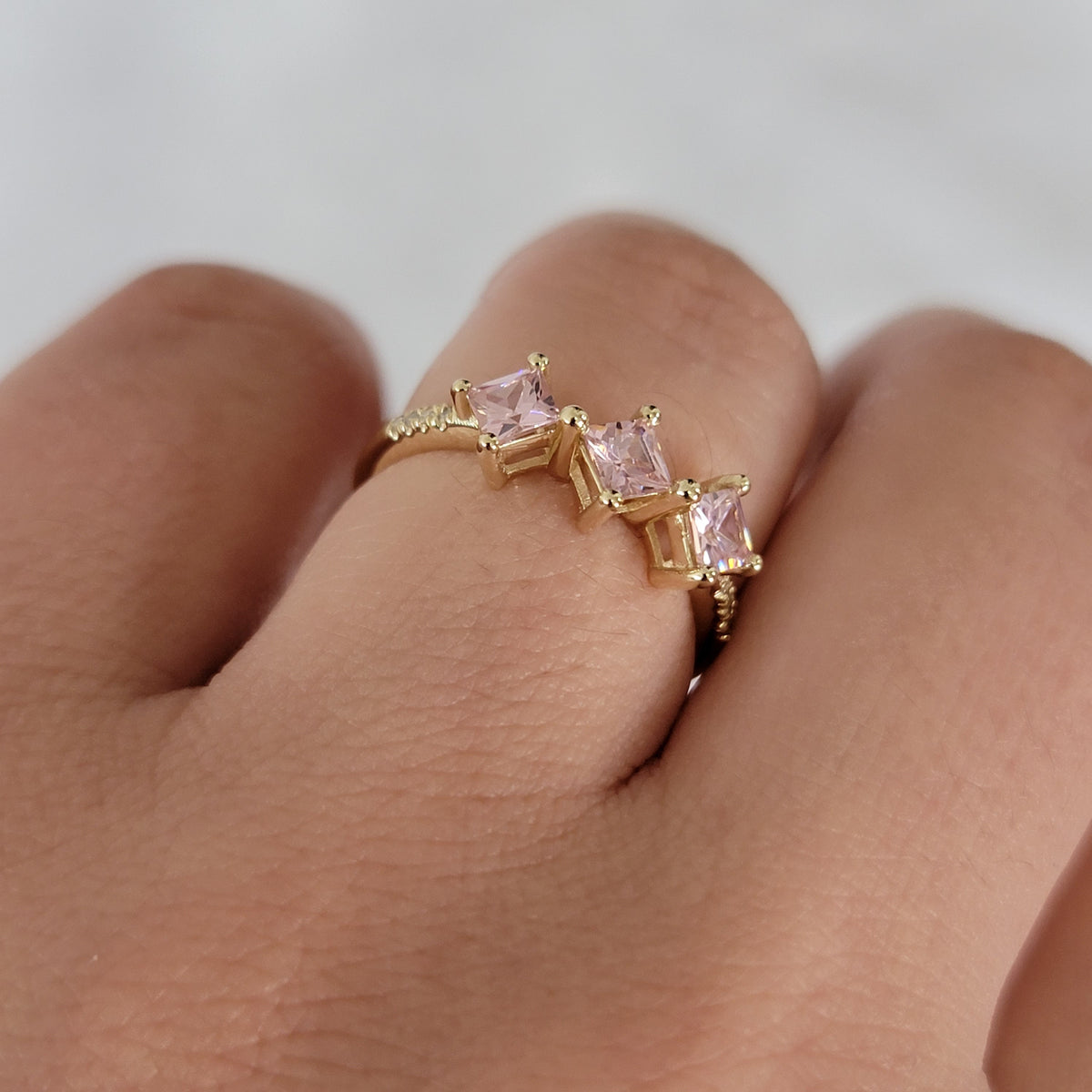 Pink Sapphire Ring, Diamond Engagement Ring, Three Stones Ring, Wedding Ring, Sapphire Ring, Pink Engagement Ring, Unique  Engagement Ring