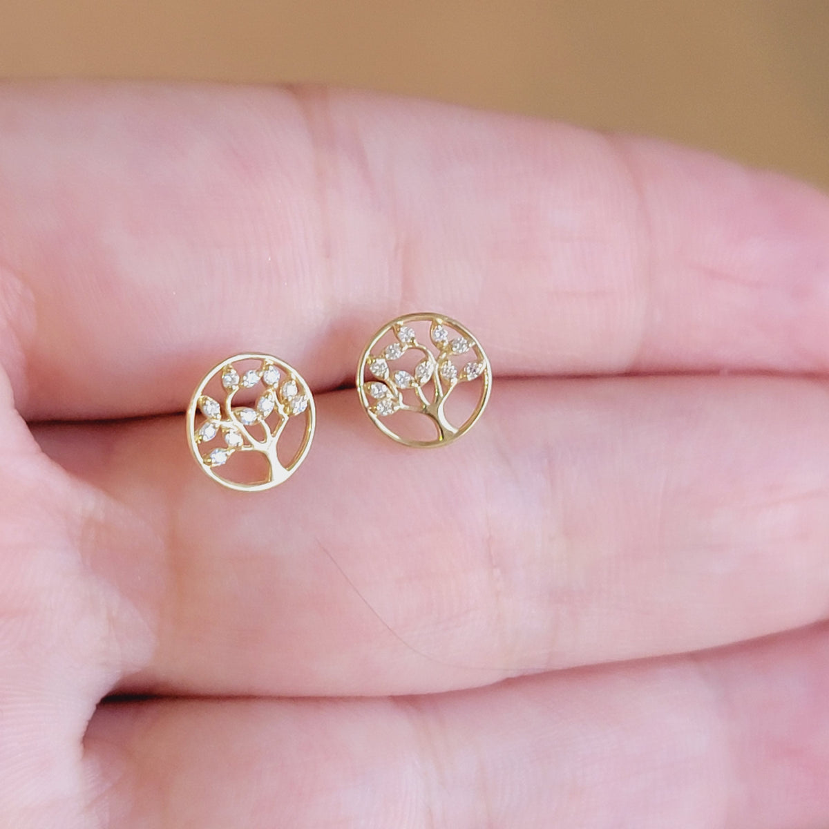 Tree of Life Diamond Stud Earrings, Tree Studs, 14k Solid Gold Earrings, Tree Earrings, Nature Earrings, Diamond Studs, Real Gold Studs