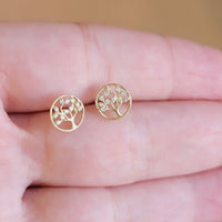 Tree of Life Diamond Stud Earrings, Tree Studs, 14k Solid Gold Earrings, Tree Earrings, Nature Earrings, Diamond Studs, Real Gold Studs