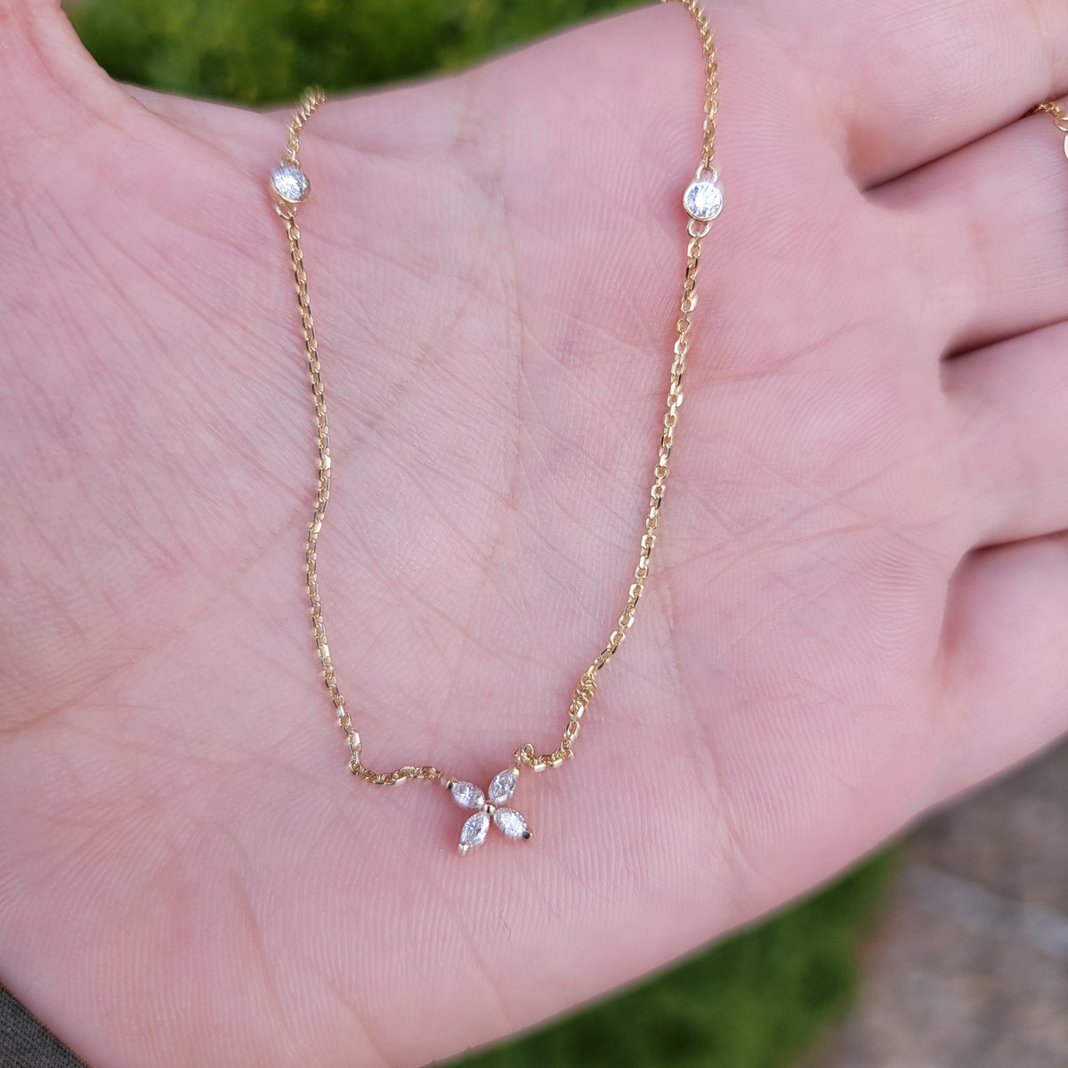 Marquise Flower Diamond Necklace, 14k Solid Gold Necklace, Bridal Necklace, Dainty Necklace, Victoria Marquise Diamond Flower Pendant