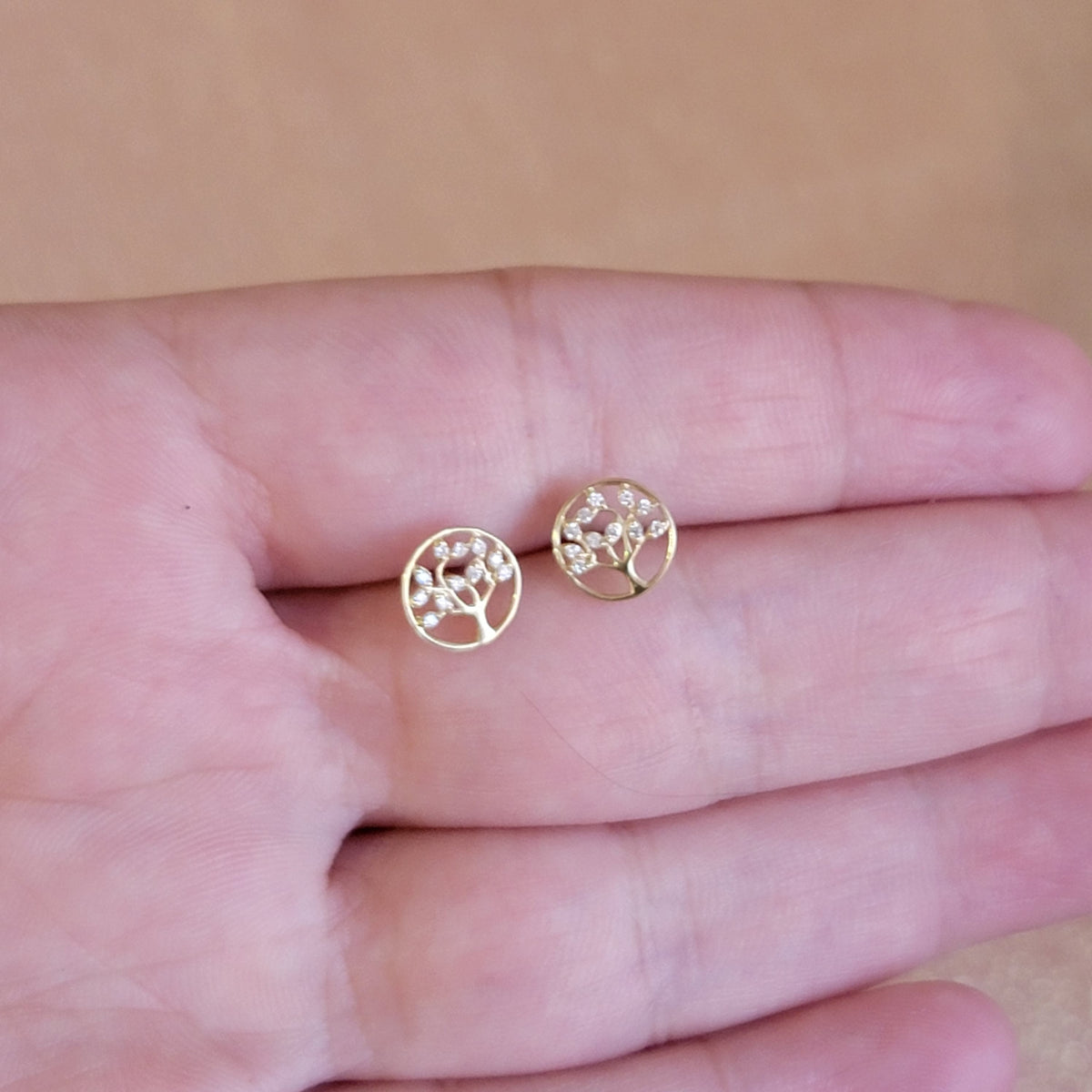 Tree of Life Diamond Stud Earrings, Tree Studs, 14k Solid Gold Earrings, Tree Earrings, Nature Earrings, Diamond Studs, Real Gold Studs