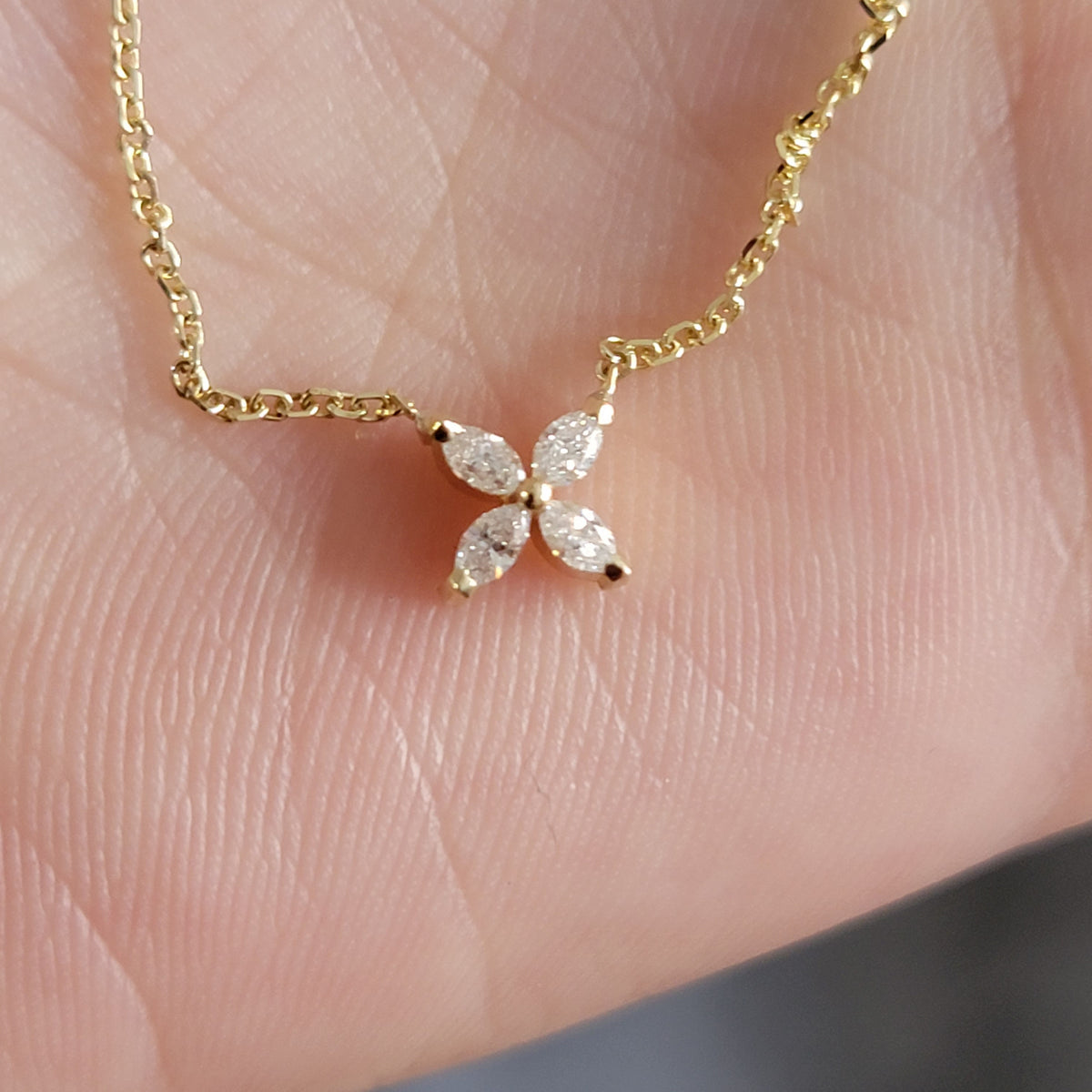 Marquise Flower Diamond Necklace, 14k Solid Gold Necklace, Bridal Necklace, Dainty Necklace, Victoria Marquise Diamond Flower Pendant