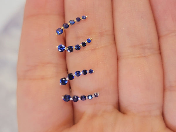 Curved Blue Sapphire Climber Earrings