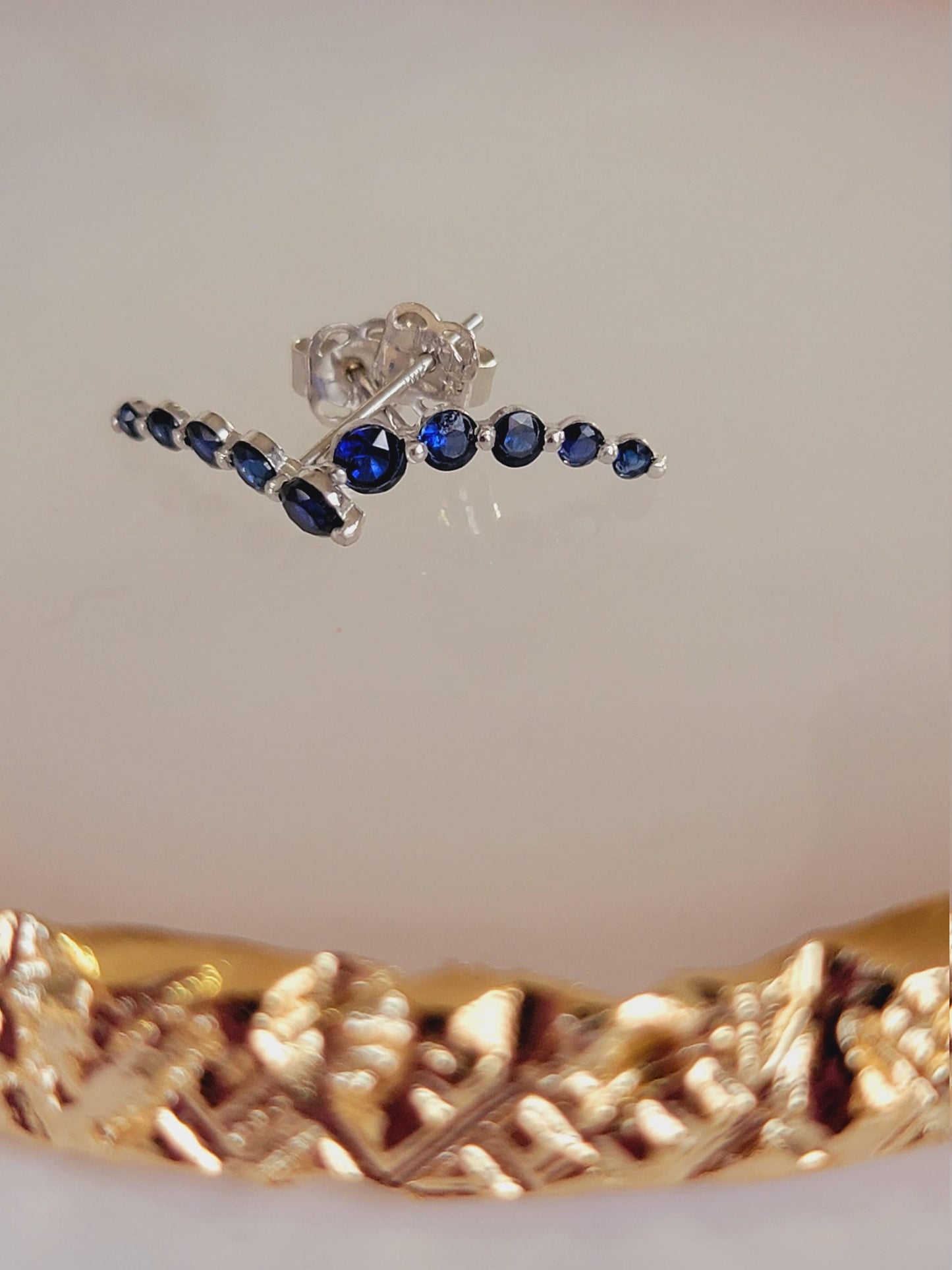 Curved Blue Sapphire Climber Earrings
