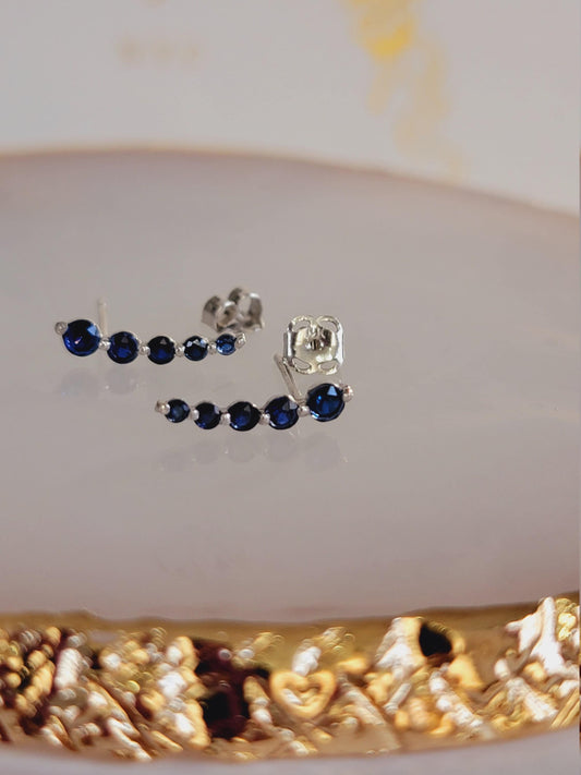 Curved Blue Sapphire Climber Earrings