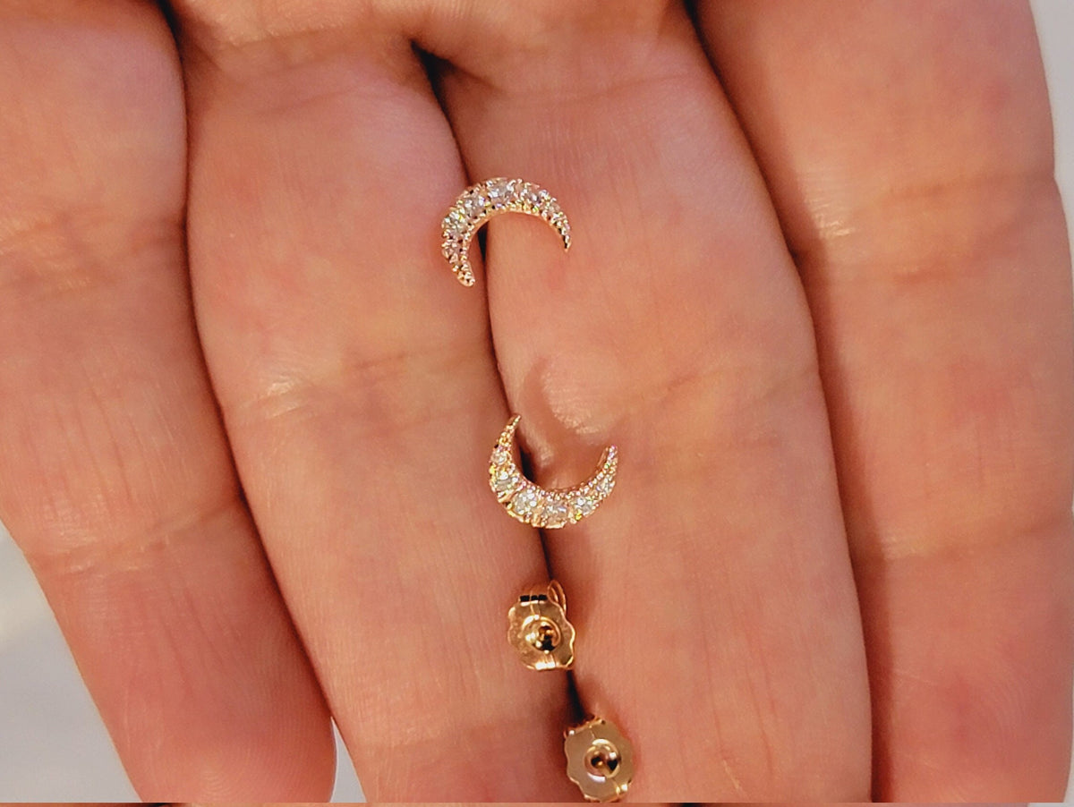 Diamond Crescent Stud Earrings