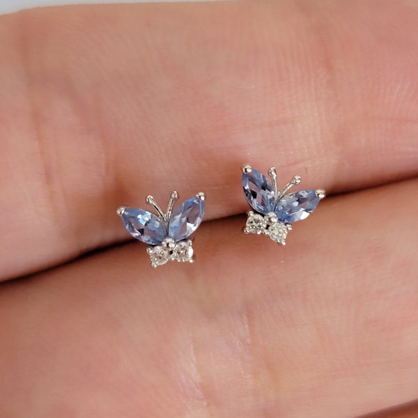 Aquamarine and Diamond Butterfly Earrings