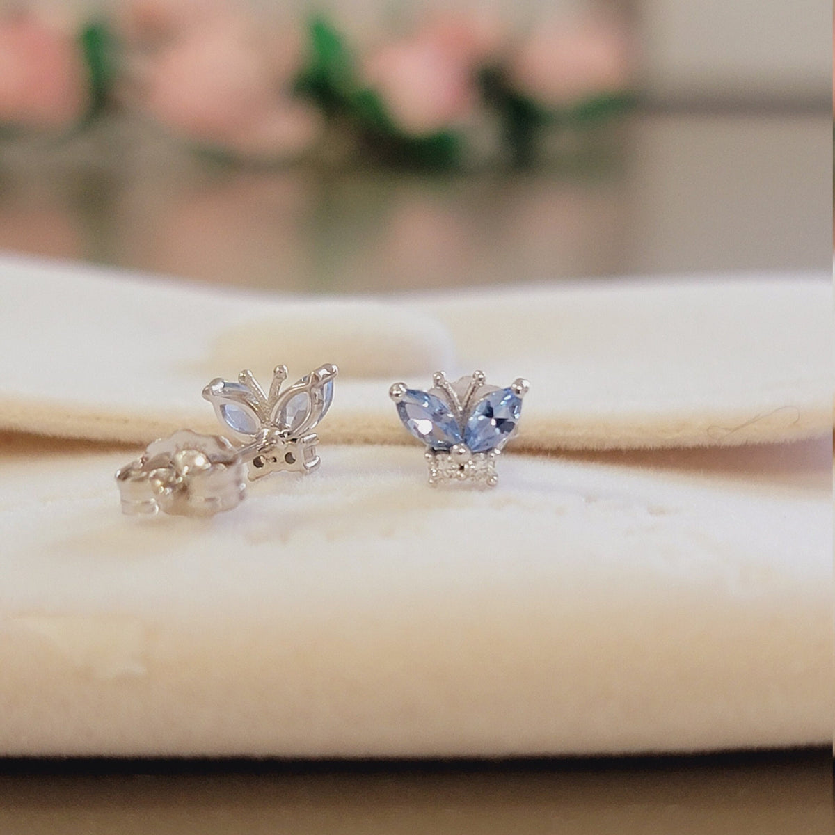 Aquamarine and Diamond Butterfly Earrings