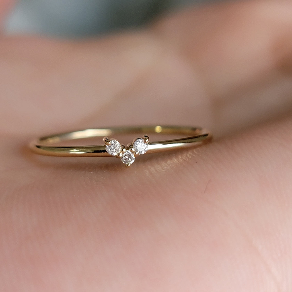 Minimalist Diamond Ring,  Curved Ring, Thin Gold Ring, Dainty Gold Ring, 14k Gold Ring, Engagement Band, Wedding Ring, White Gold Ring