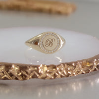 Personalized Diamond Signet Ring in 14k Solid Gold