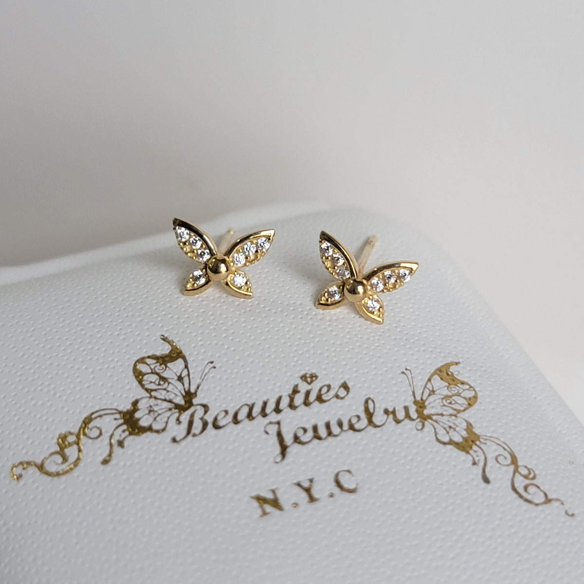 Dainty Diamond Butterfly Earrings