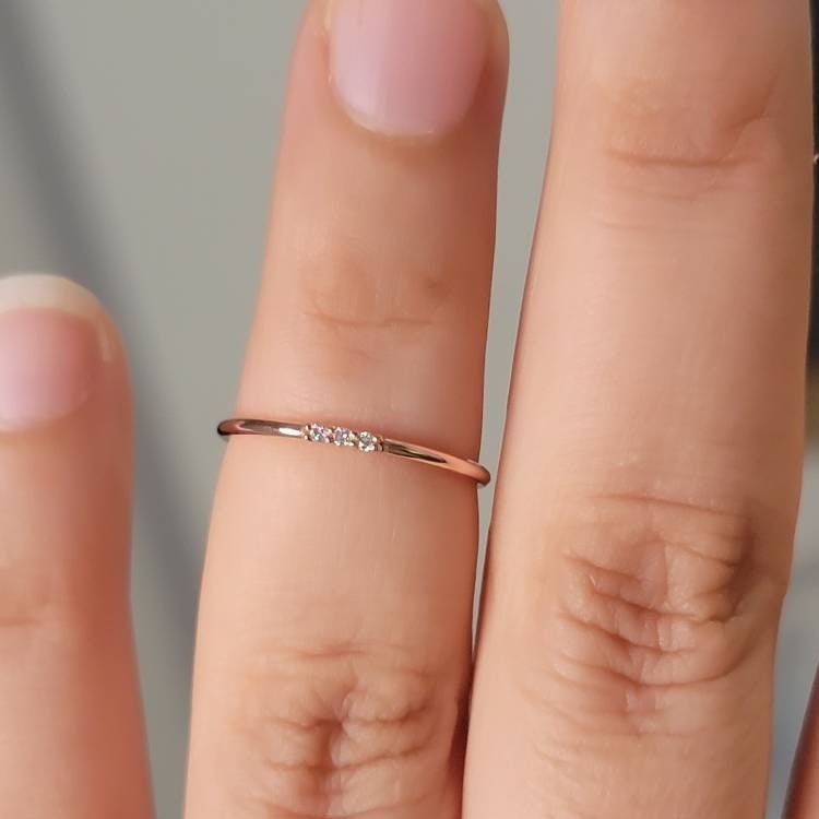 Minimalist Ring, Diamond Ring, 14k Gold Ring, Diamond Wedding Ring, Stackable Rings, Diamond Wedding Band, 14k Rose Gold Band, Dainty Ring