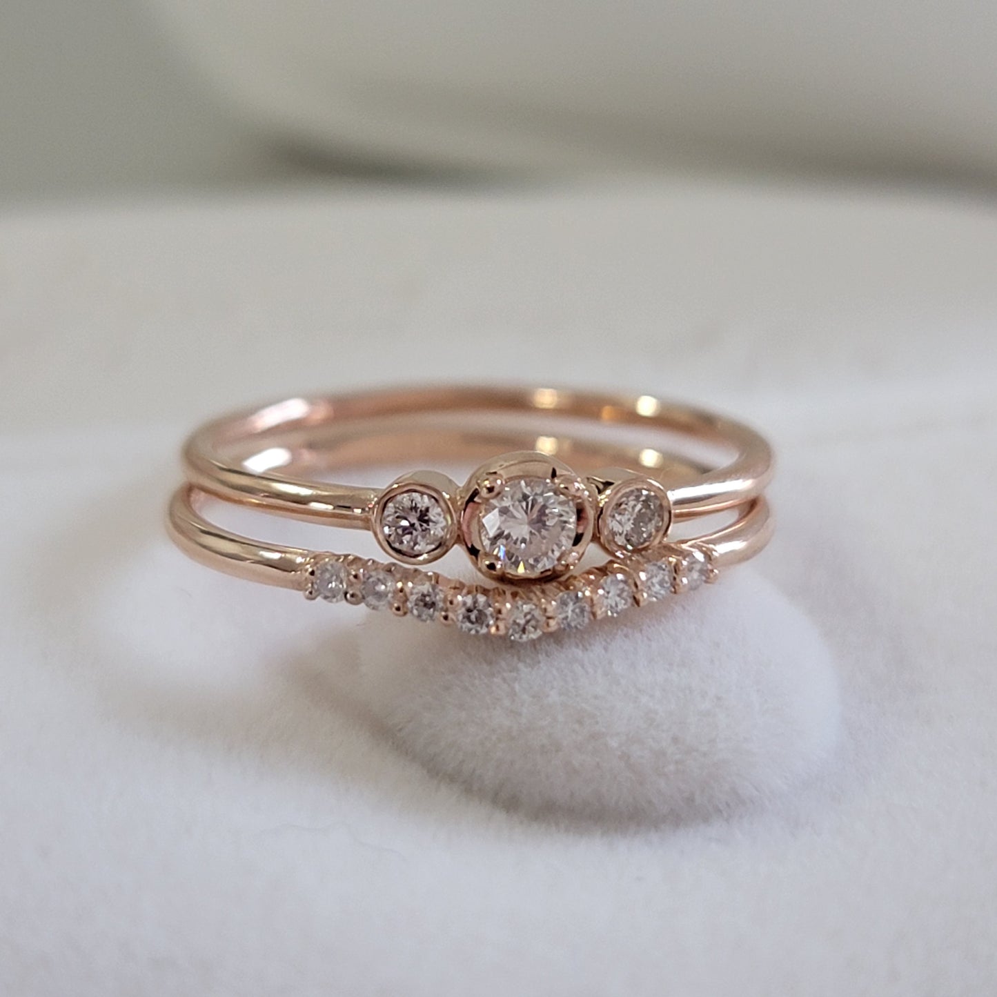 Dainty Diamond Engagement Ring Set