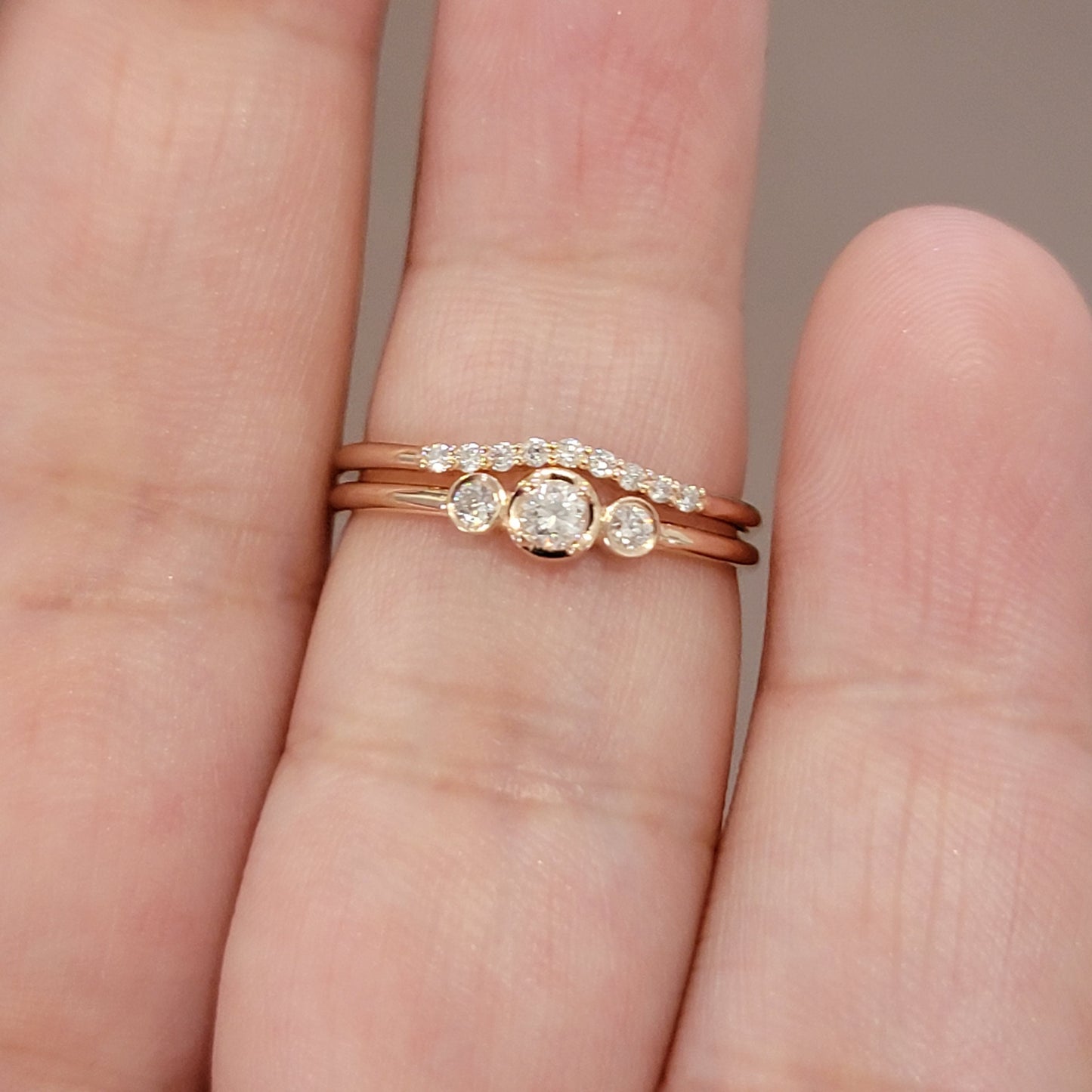 Dainty Diamond Engagement Ring Set