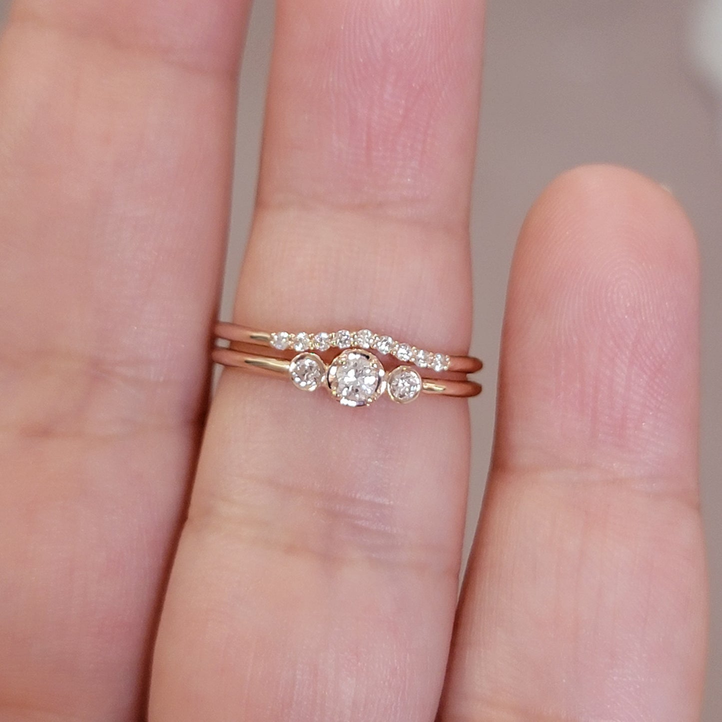 Dainty Diamond Engagement Ring Set