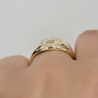 Personalized Diamond Signet Ring in 14k Solid Gold