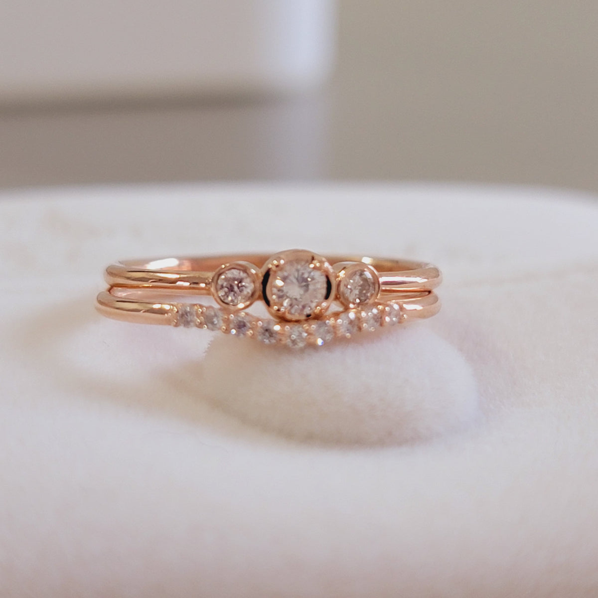 Dainty Diamond Engagement Ring Set