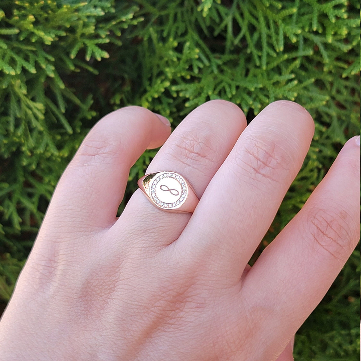 Personalized Diamond Signet Ring in 14k Solid Gold