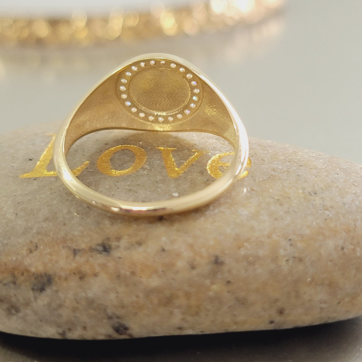 Personalized Diamond Signet Ring in 14k Solid Gold