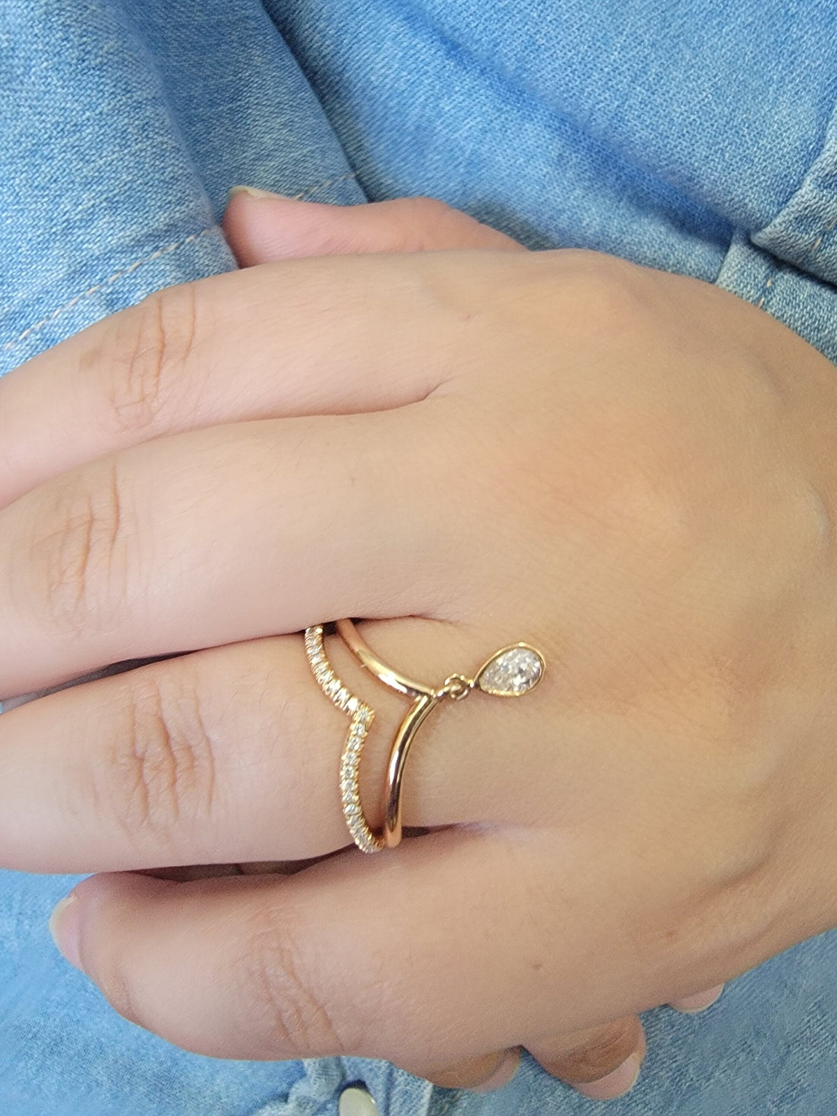 Diamond Drop Chevron Ring