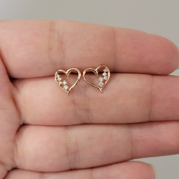 14k Rose Gold Diamond Heart Earrings