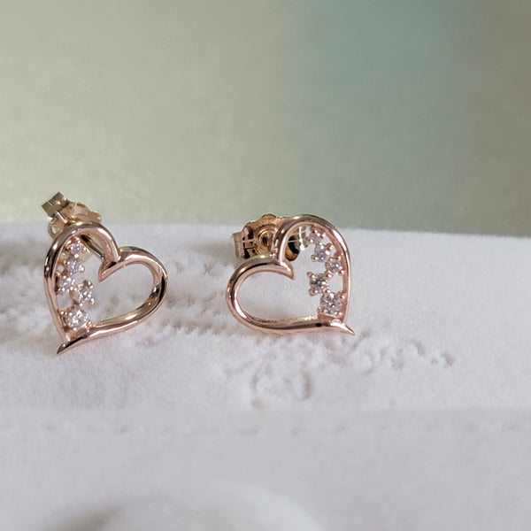 14k Rose Gold Diamond Heart Earrings