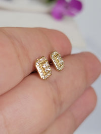 Diamond Stud Earrings, 14k Gold Earrings, Dainty Sparkly Earrings, Hexagon Earrings