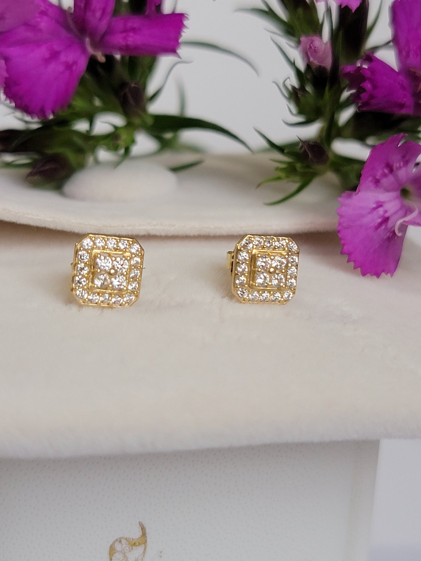 Diamond Stud Earrings, 14k Gold Earrings, Dainty Sparkly Earrings, Hexagon Earrings