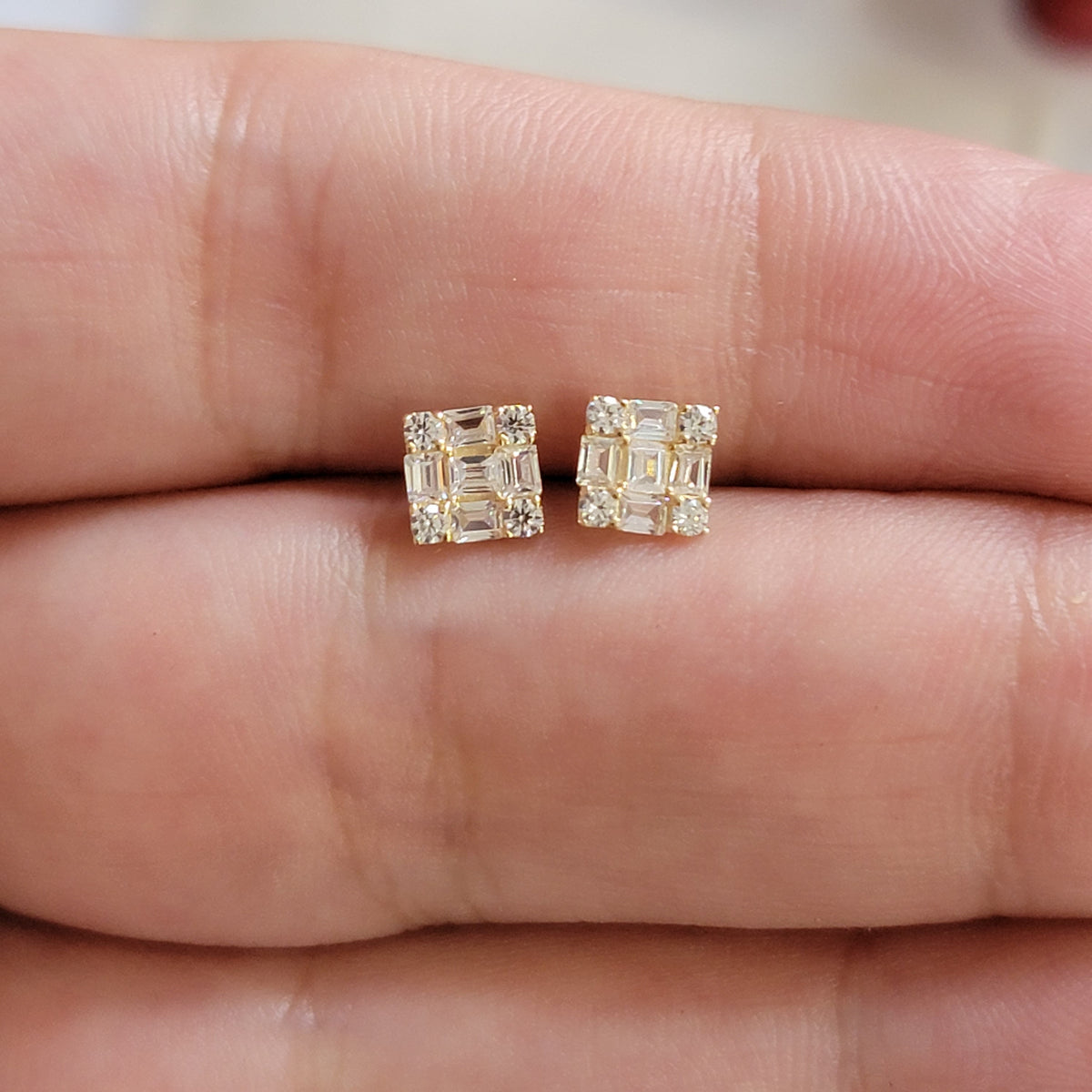 Square Cluster  Diamond Earrings