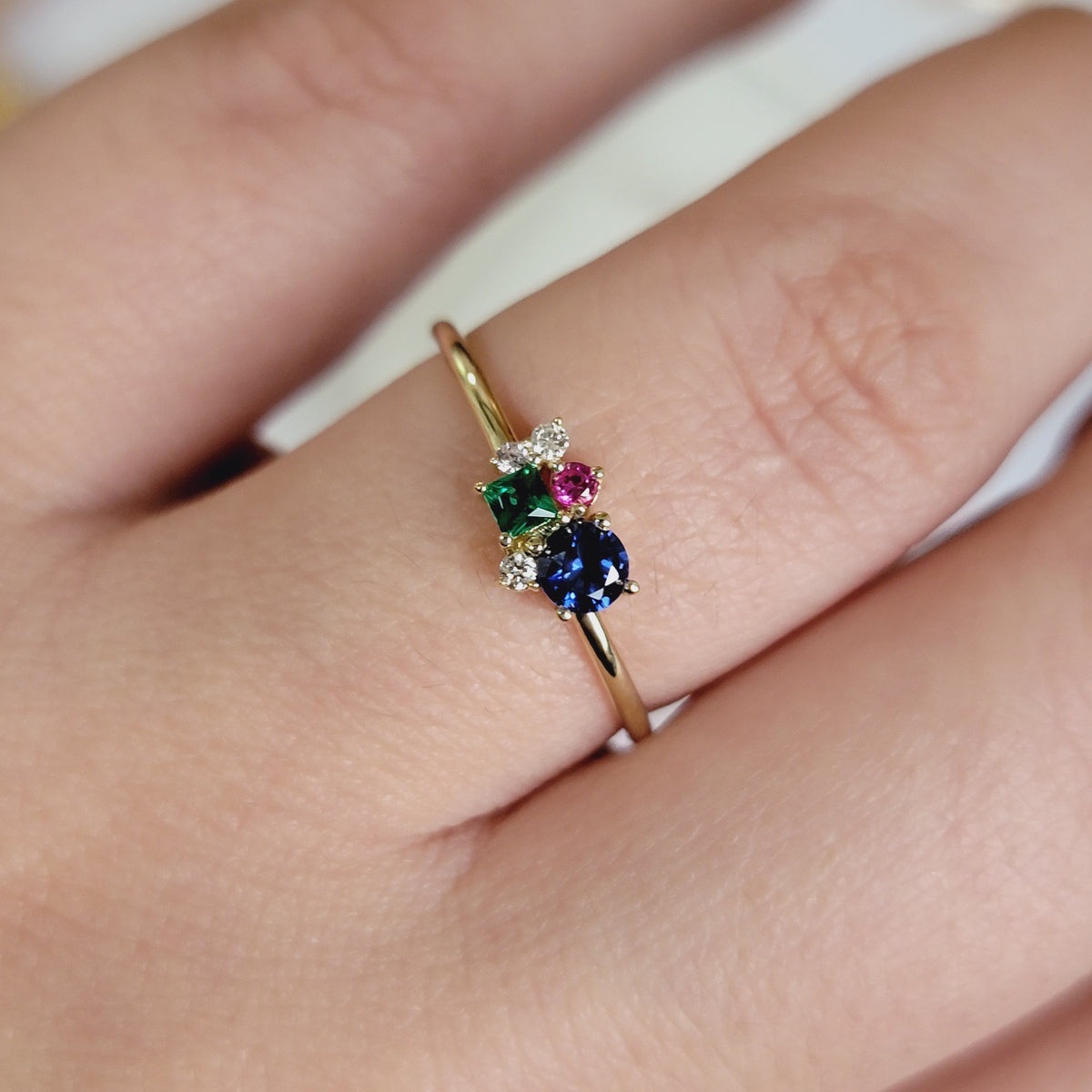 Personalized Cluster Gemstone and Diamond Ring