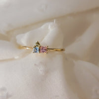 14k Gold Three Gemstone Ring