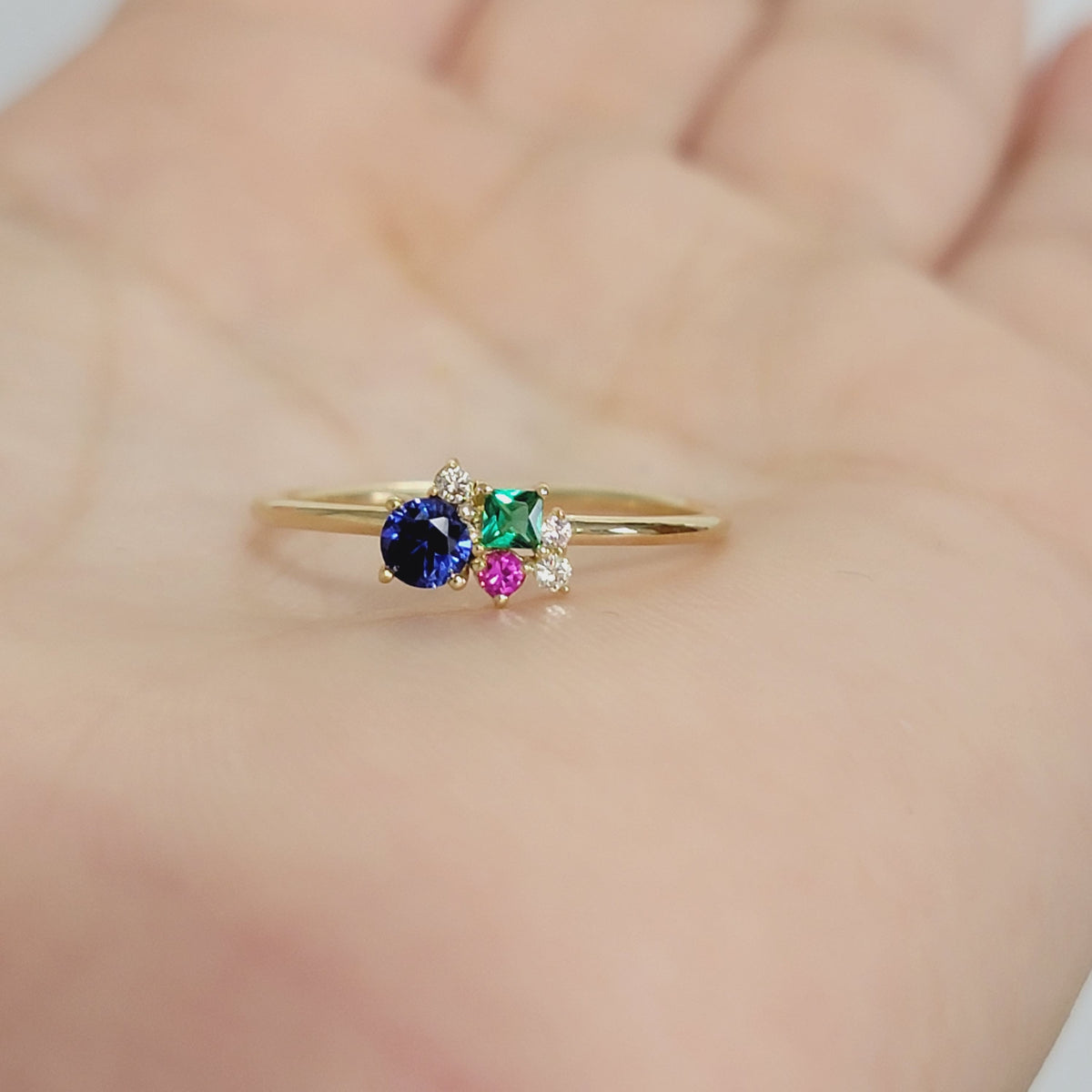 Personalized Cluster Gemstone and Diamond Ring