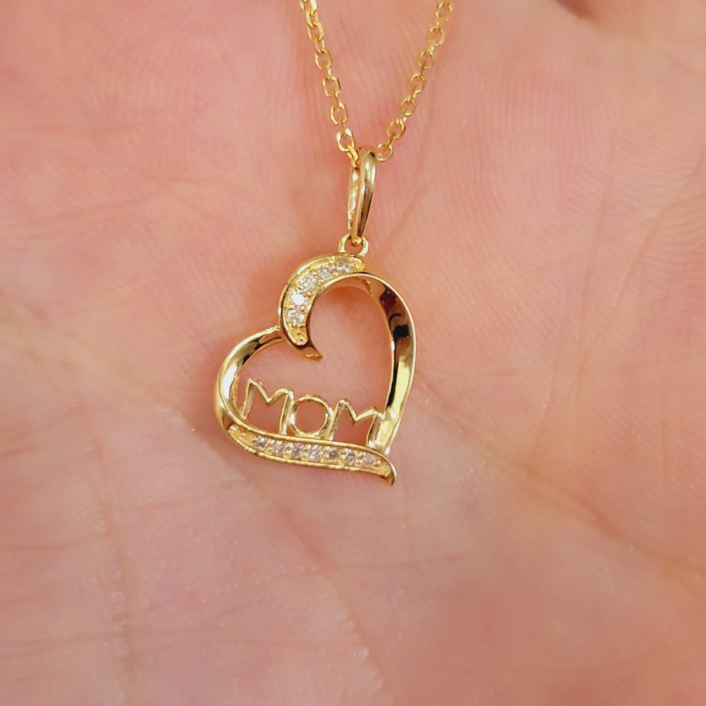14k Gold Diamond Mom Necklace