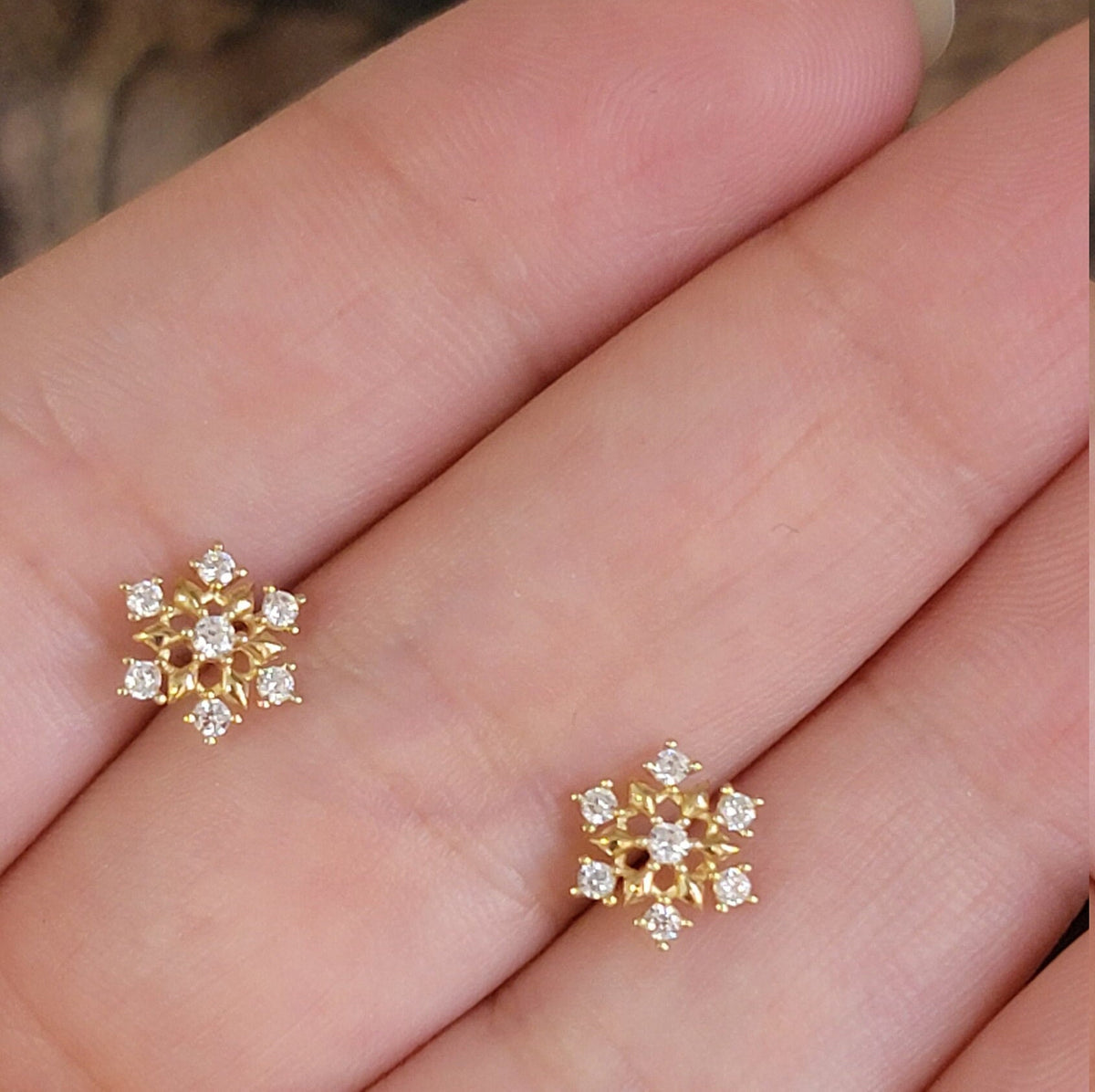 Snowflake Earrings, Diamond Earrings, Gold Snowflake Stud Earrings, Diamond Earrings For Women, Snowflake Studs, Diamond Gift For Woman