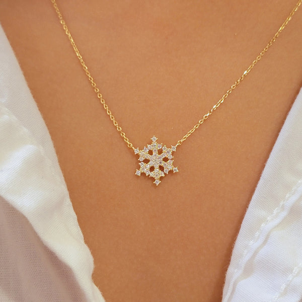 14k Diamond Snowflake Necklace