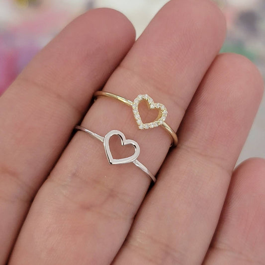 Rose Gold Heart Ring, Heart Shape Ring, 14k Gold Ring, Open Heart Ring, Love Ring, Stacking Ring, Birthday Gift for Her, Friendship ring