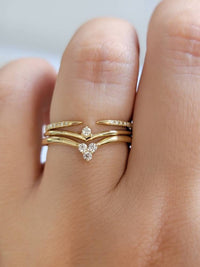 V Diamond Ring in 14k Gold, Curved Diamond Ring, Chevron Ring, Midi V Diamond Ring, Dainty Diamond Band, Stacking Ring, Matching Band