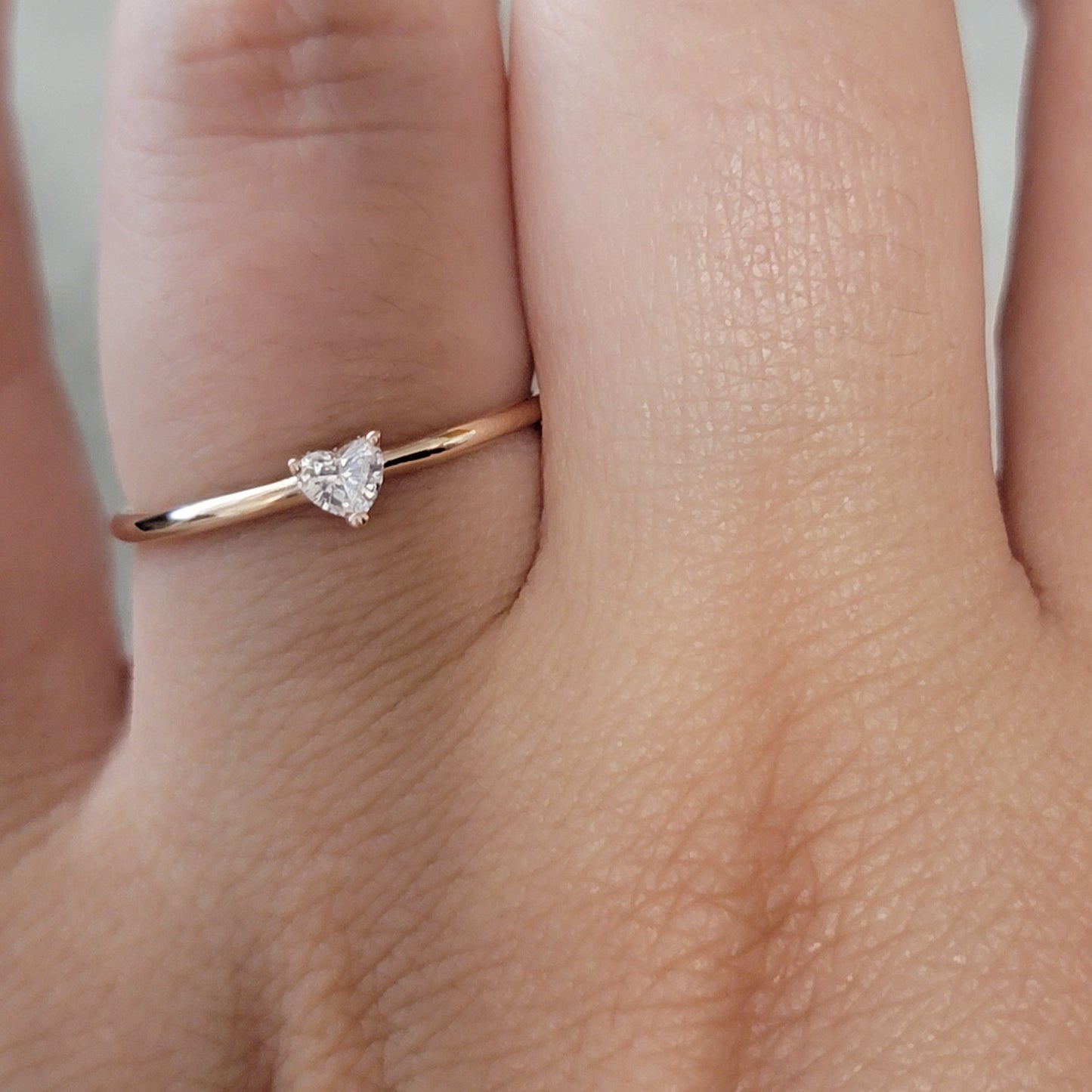 Diamond Solitaire Ring, Heart-Shape Diamond Ring, Wedding Ring, Dainty Wedding Band Promise Ring, 14K Gold Ring, White, Rose, Gift For Her