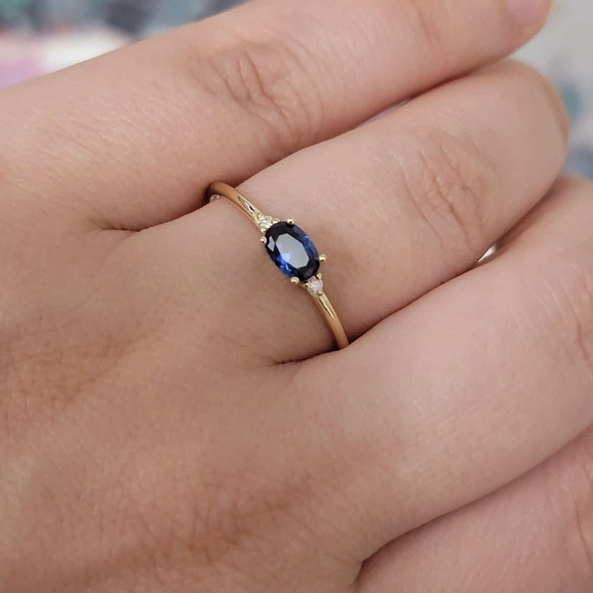 Oval Cut Blue Sapphire And Diamond Engagement Ring, 14K Vintage Solitaire Sapphire Ring, Three Stone Engagement Ring, Anniversary Gift,