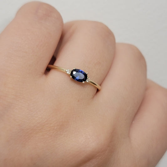 Oval Cut Blue Sapphire And Diamond Engagement Ring, 14K Vintage Solitaire Sapphire Ring, Three Stone Engagement Ring, Anniversary Gift,