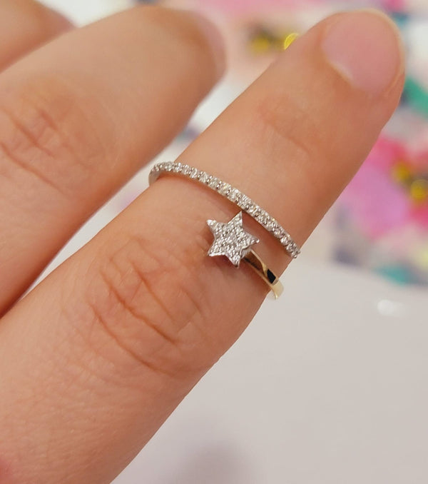 Diamond Star Ring, 14k Diamond Starburst Ring for Women, Dainty Pave Diamond Ring, Minimalist Celestial Ring, Spiral Diamond ring, 14k White