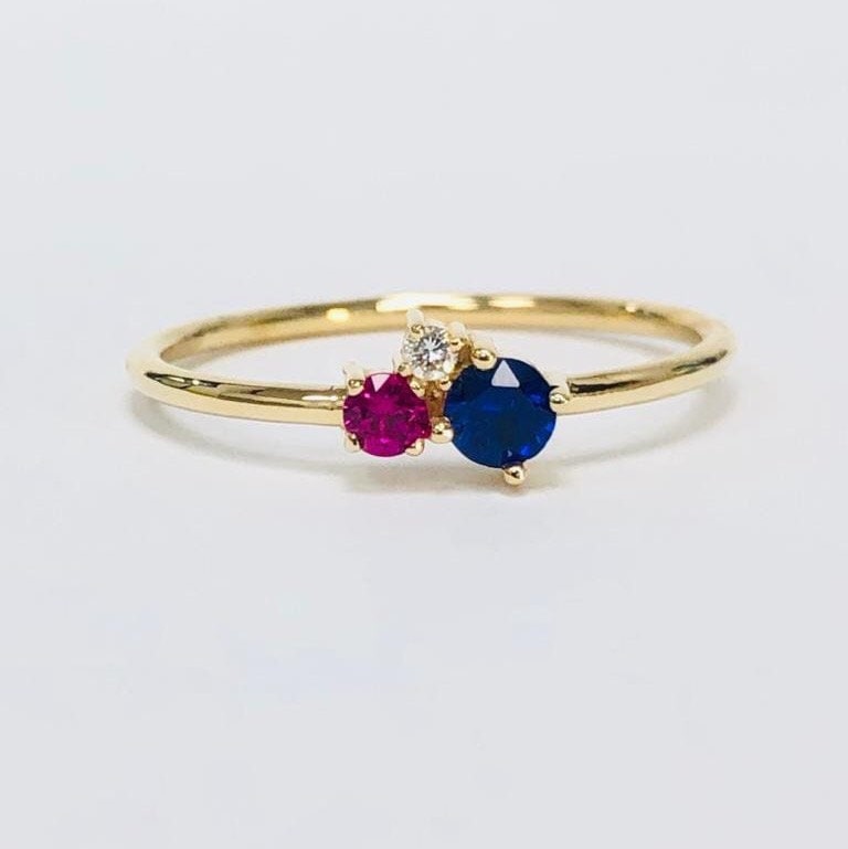 Sapphire Cluster Ring, Cluster Gemstone Ring, Blue Sapphire and Ruby Ring, Multi Stone Cluster ring, Birthday Gift For Women, Promise Ring