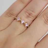 Pink Sapphire Ring, Diamond Engagement Ring, Three Stones Ring, Wedding Ring, Sapphire Ring, Pink Engagement Ring, Unique  Engagement Ring